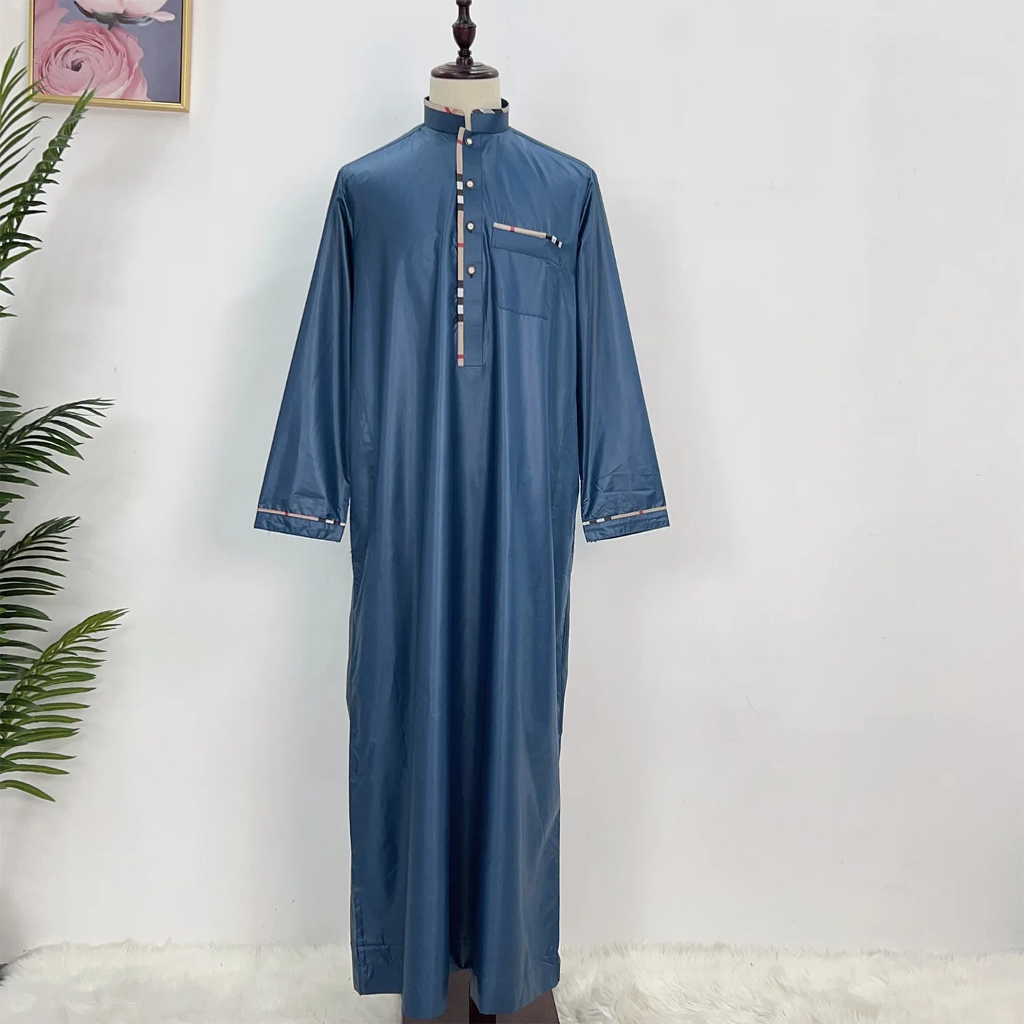 Eid Ramadan Jubba Thobe Muslim Dress for Men Long Robe Dubai Abaya Turkey Kaftan Islam Clothing Daffah Dishdasha Djellaba Prayer