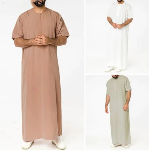 Men's Solid Color Jubba Thobe with Stand Collar