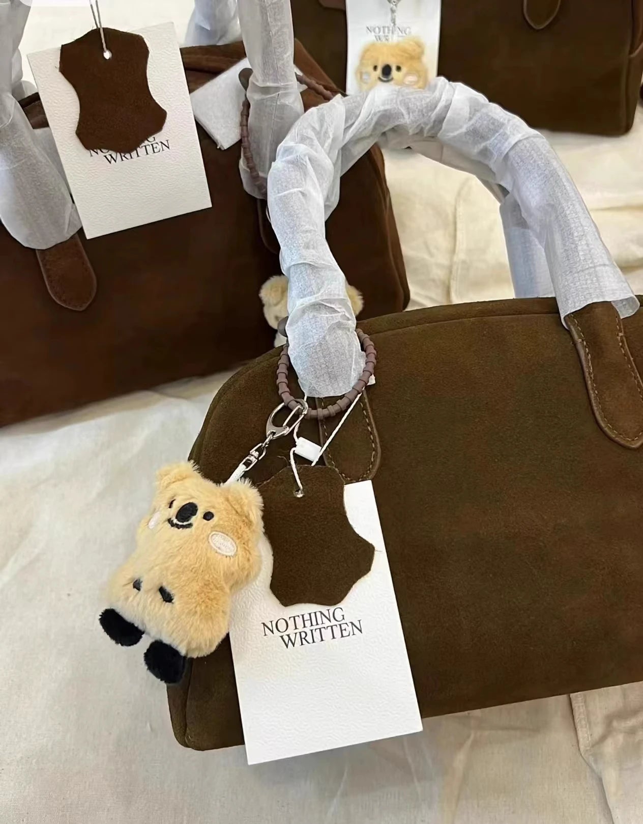 Nothingwritten Suede Leather Bowling Bag Handheld Boston Bag Women's Handbag Korean Sle Hard Handle Canvas  Zipper Cl...