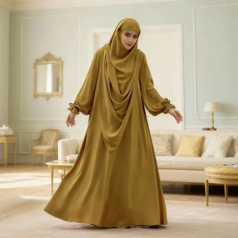 Abaya with Khimar Set Jilbab 2 Piece Ramadan Eid Jilbeb Long Hijab Dress Muslim Prayer Clothes Women Turkey Islamic Dubai Outfit