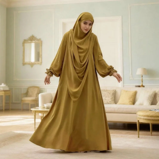 Abaya with Khimar Set Jilbab 2 Piece Ramadan Eid Jilbeb Long Hijab Dress Muslim Prayer Clothes Women Turkey Islamic Dubai Outfit