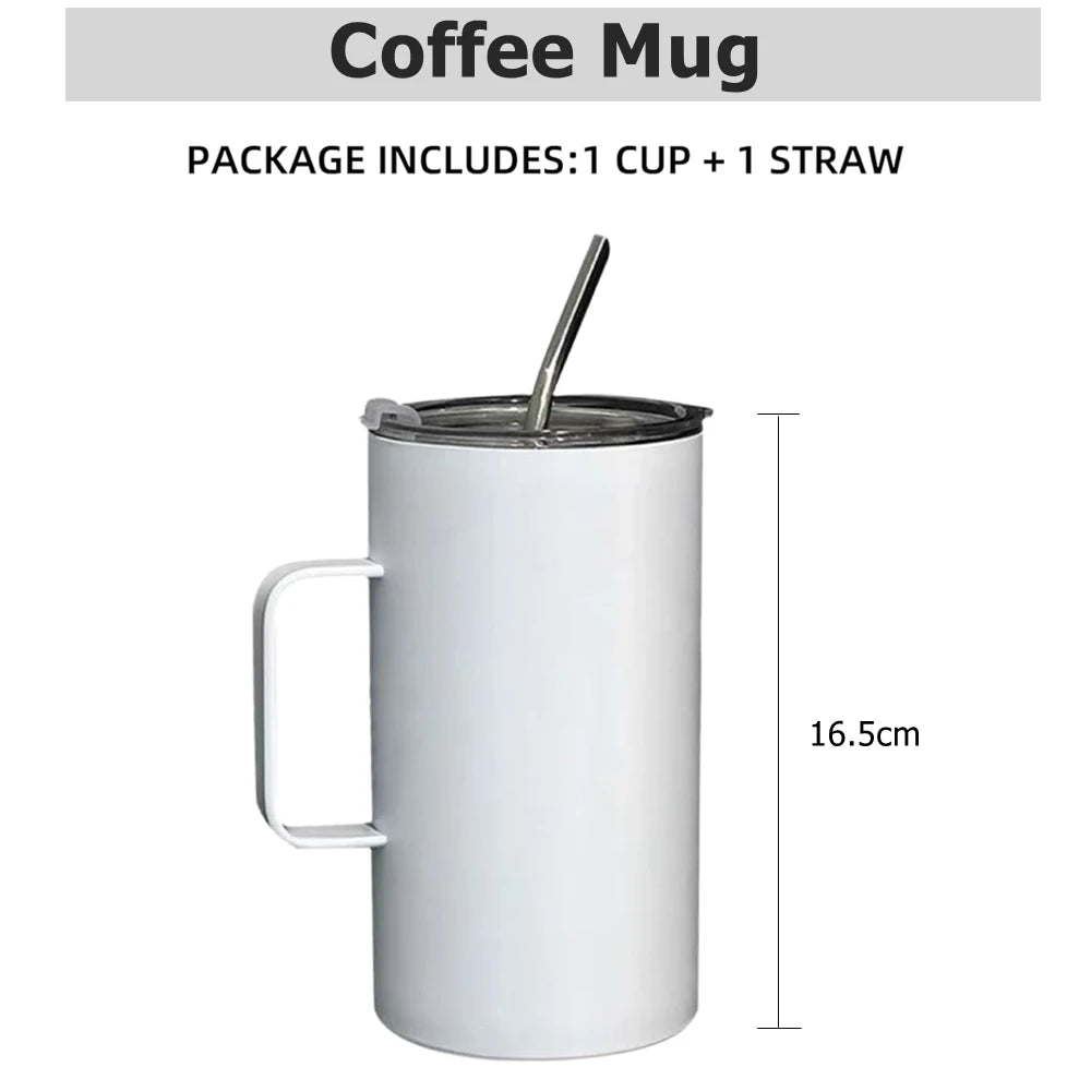 Insulated Coffee Mug with Lids 600ml Stainless Steel Tumbler with Handle Double Wall Vacuum Coffee Cups Travel Mug Black White