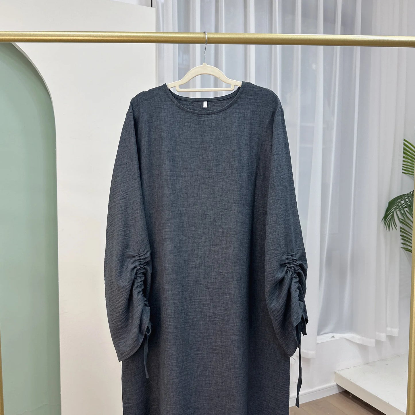 2024 Saudi Arabia Muslim Women Modest Dress Eid Dubai Plain Abaya Islamic Holiday Party Solid Turkey Lace-up Cuffs Long Clothes