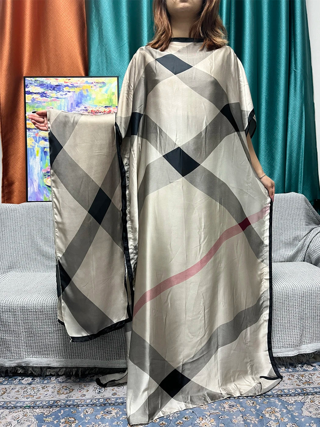 Abayas For Women 2023 Printed Silk Soft Loose Femme Robe Muslim Summer Fashion Clothing African Islam Woman Dresses With Turban