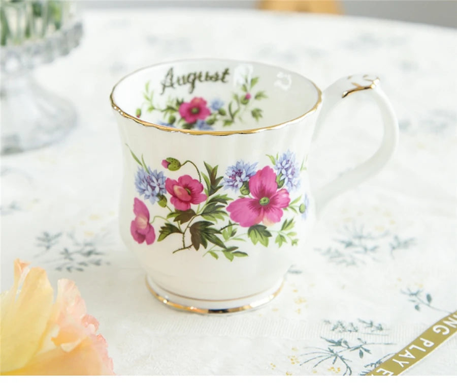 Retro Coffee Mug Ceramic Exquisite Seasonal Flower Printed Couple Cup Bone China Creative Gift Home Drinkware Breakfast Milk Mug