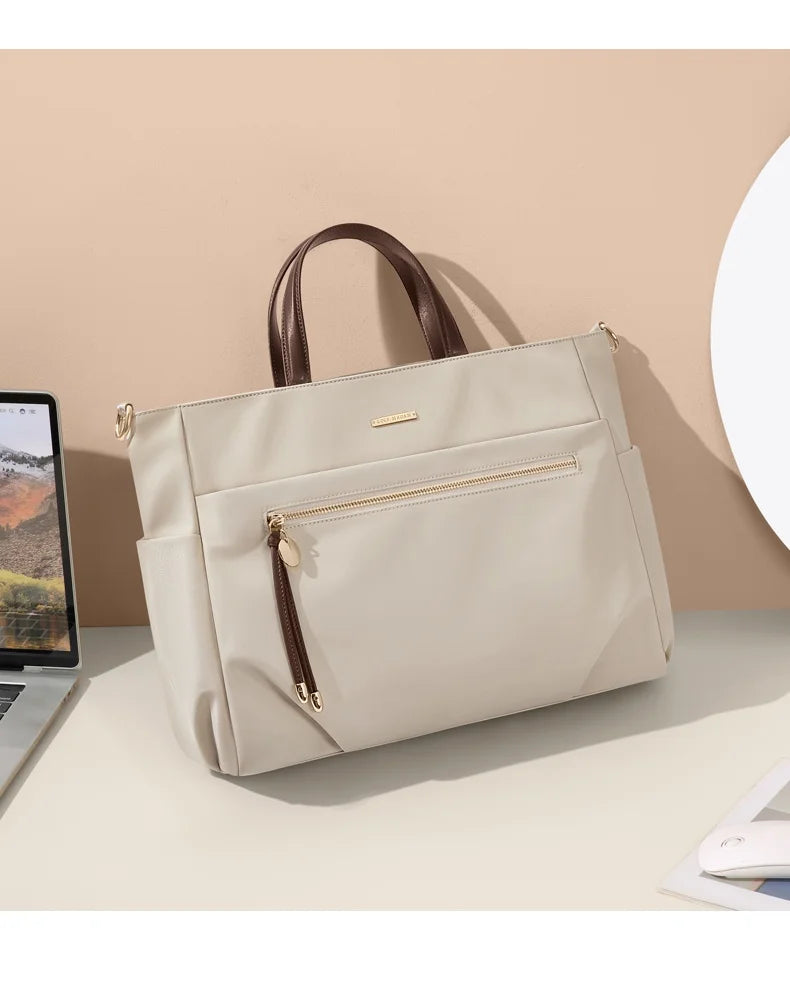 GOLF Women's Handbag Elegant Briefcase Tote Woman Business Leather Handle Nylon Lightweight 15 inch Shoulder Bag Multi Pockets