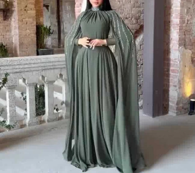Women's Light Luxury High-End Fashion Rhinestone Evening Dress Temperament New Fashion Women Elegant High Waist Party Dresses