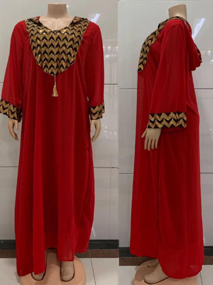 African Dubai Muslim Dress Women Hooded Abaya Knitted Kaftan Evening Dresses Morocco Caftan Abayas Islam Robe Musulmane Vestido