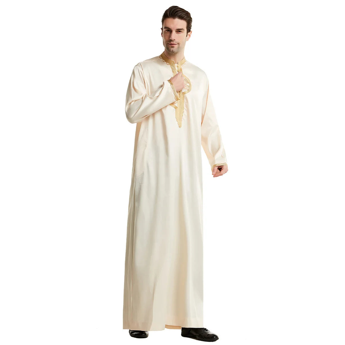 1pcs/lot man fashion embroidery muslim long robe man stand collar long sleeve jubba thobe