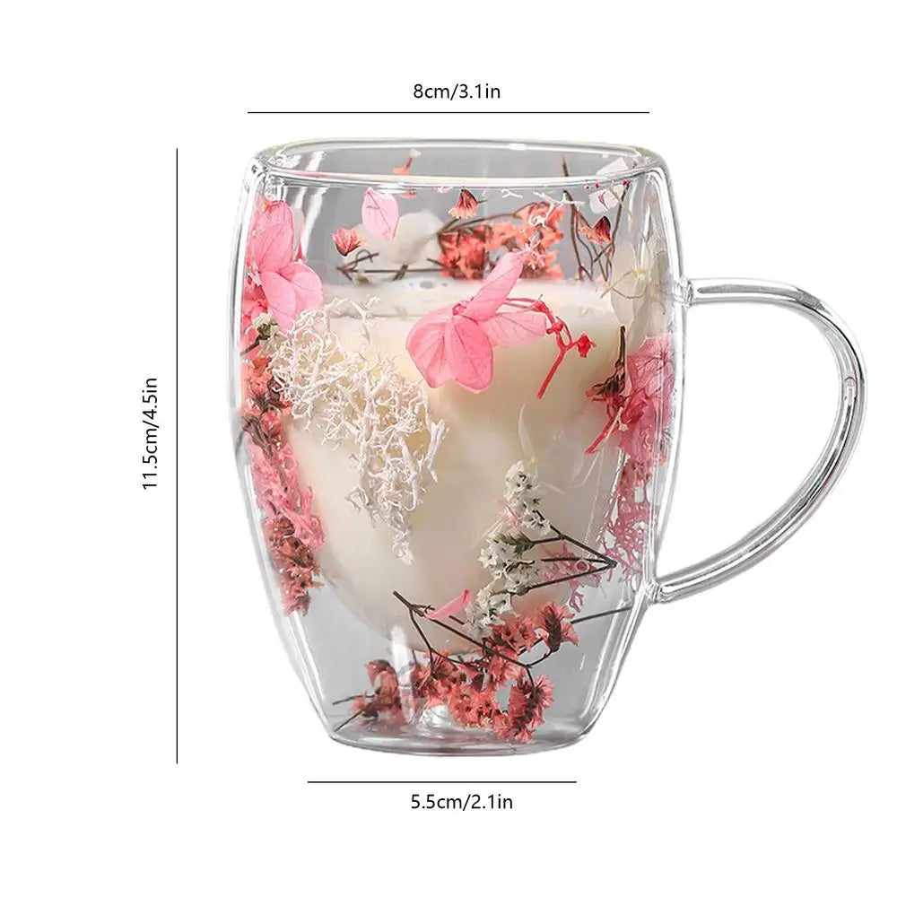350ml Creative Double Wall Coffee Mug Dried Flower Filler Glass Cup  High Borosilicate Glass Cup Heat Resistant Tea Coffee Mug