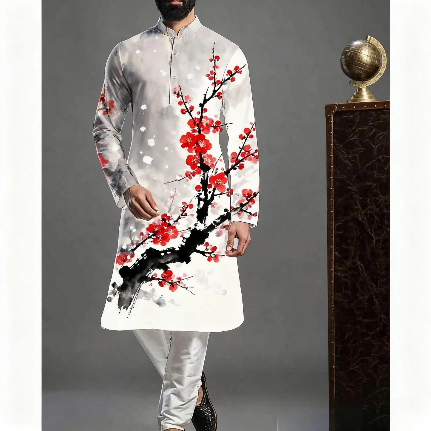 Men Islamic Arabian Patchwork Striped Embroidery Eid Muslim Long Robe Jubba Casual Loose  Muslim Dress Men Abayas