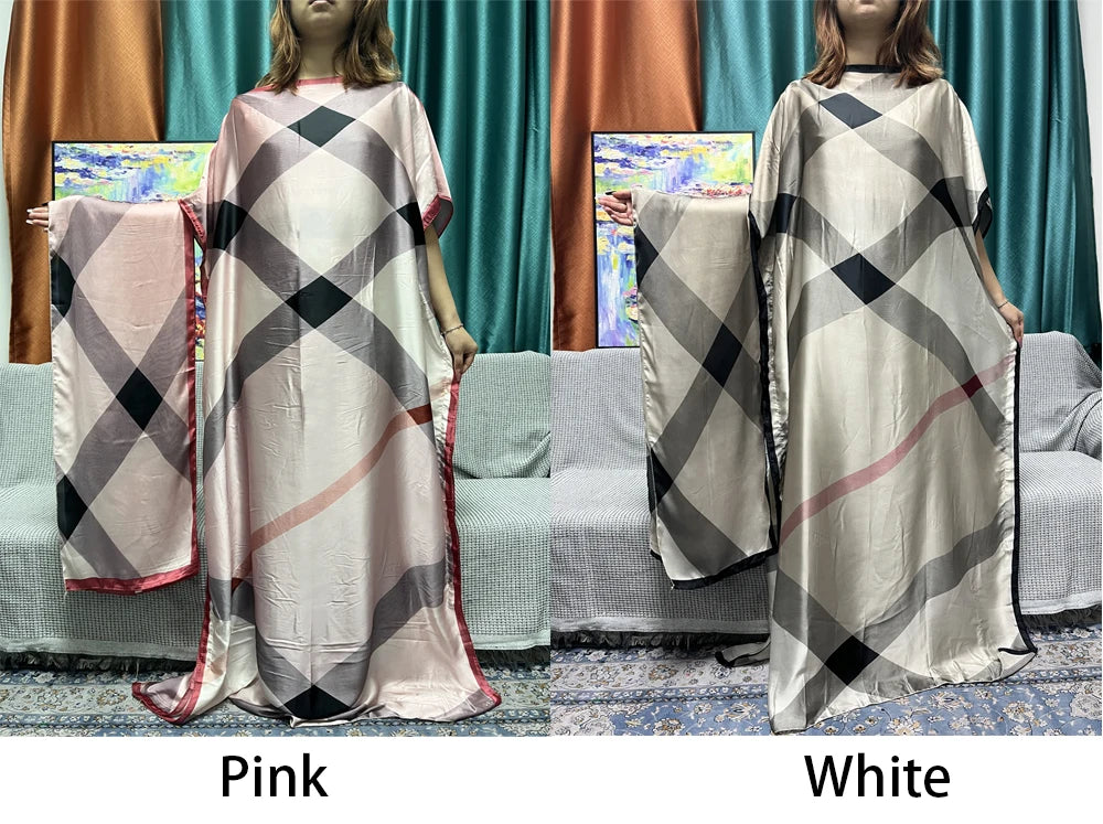 Abayas For Women 2023 Printed Silk Soft Loose Femme Robe Muslim Summer Fashion Clothing African Islam Woman Dresses With Turban