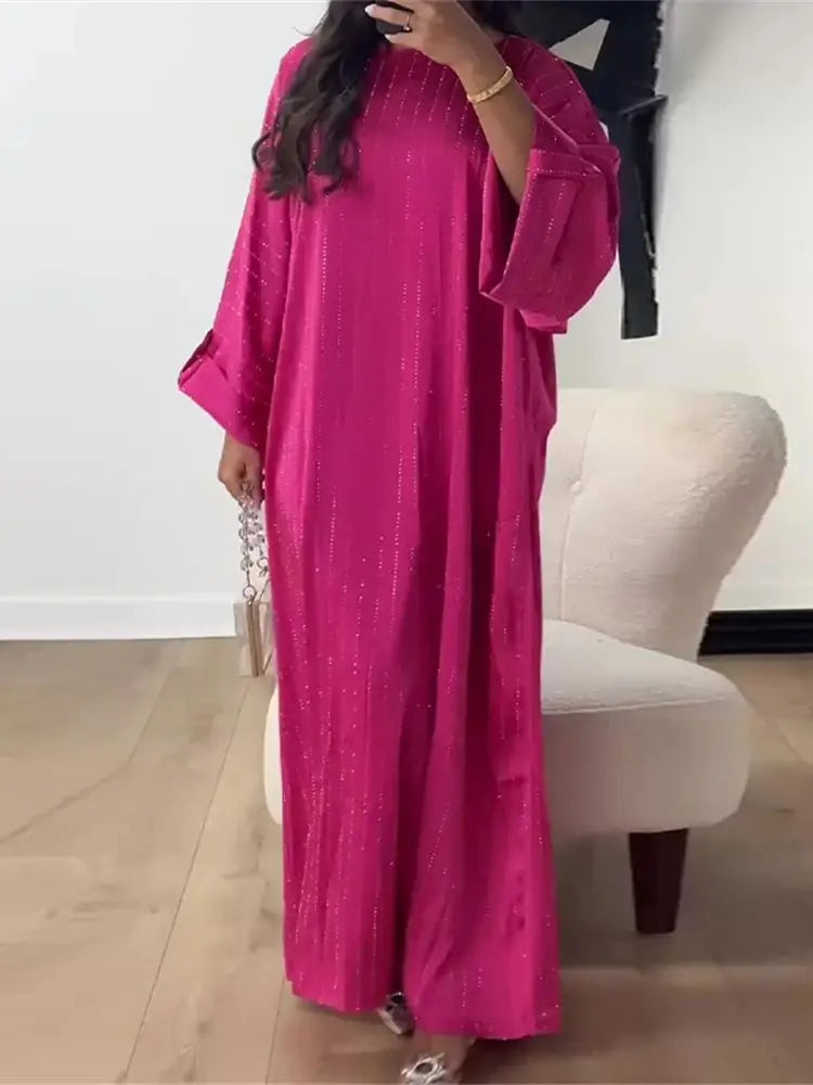 Ramadan Eid Satin Batwing Abaya Dubai Luxury Elegante Muslim Kaftan Dress Abayas For Women Kebaya Robe Femme Musulmane Vestidos