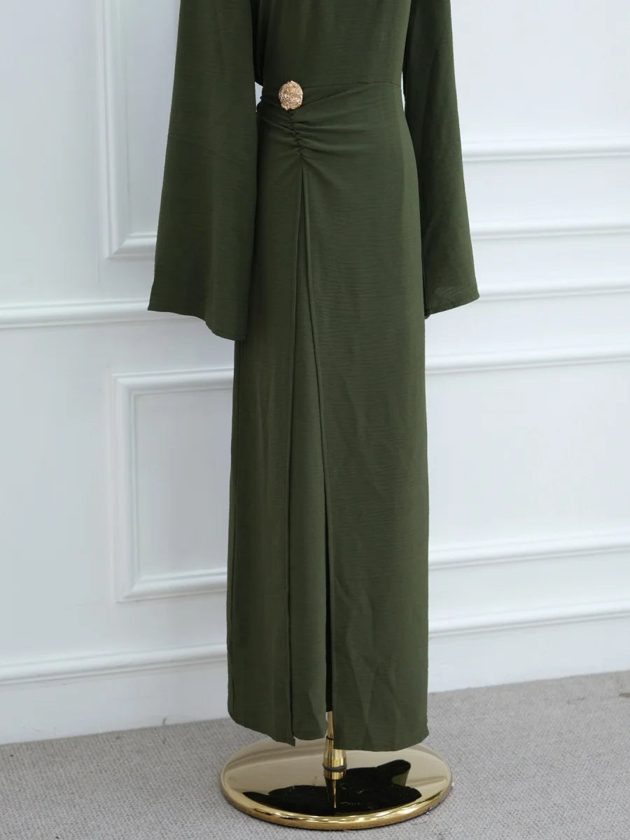 Muslim Women Arabic Dubai Abaya Solid Drawstring Long Dress Modest Ramadan Kaftan Robe Femme musulmane Islam Clothing Kebaya