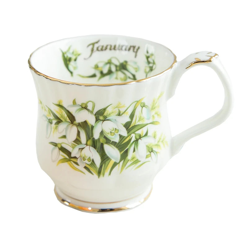 Retro Coffee Mug Ceramic Exquisite Seasonal Flower Printed Couple Cup Bone China Creative Gift Home Drinkware Breakfast Milk Mug