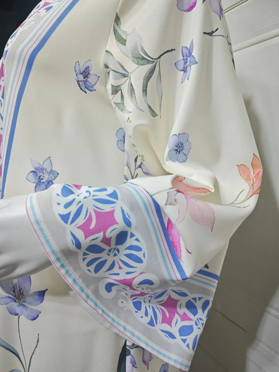 Muslim Women Dubai Abaya Luxury Floral Print Kimono Cardigan Hijab Long Dress Kaftan Ramadan Robe Femme Islam Clothing Kebaya