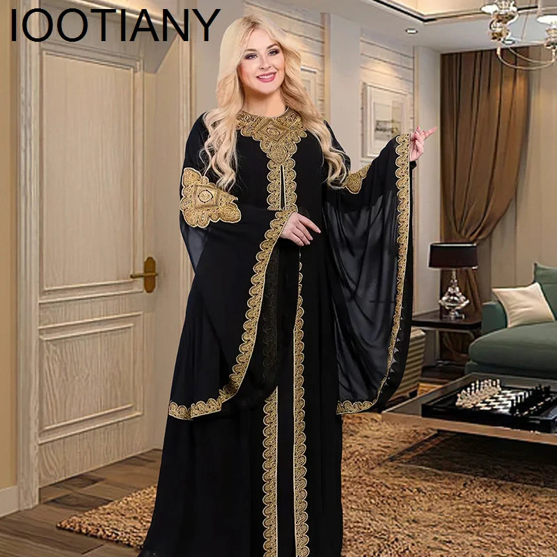 Iootiany Adult Women Muslim Clothing Elegant African Trumpet Sleeve Dress Robe Dubai Türkiye Middle East Chiffon Wedding Dress