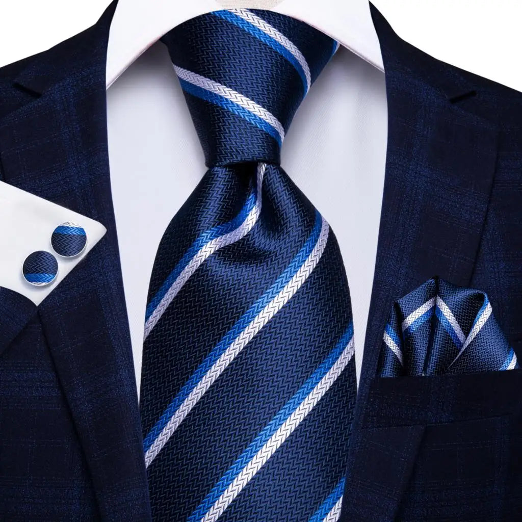 Hi-Tie Blue Business Solid Silk Men's Tie NeckTie 8.5cm Ties for Men Formal Luxury Wedding High Quality Gravata