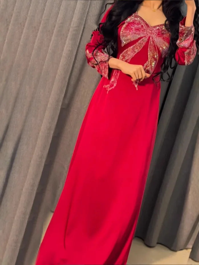 Muslim Long Dress for Women Party Abaya Vestidos Diamonds Ramadan Morocco Dubai 2025 Abayas Kaftan Islam Arab Robe Jalabiya