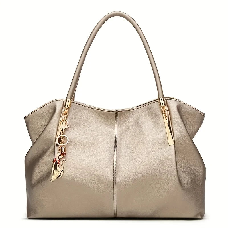 Elegant Women's Large Capacity Handbag，Shoulder Bag - With detachable shoulder straps，Chic champagne color handbag，Work Bag