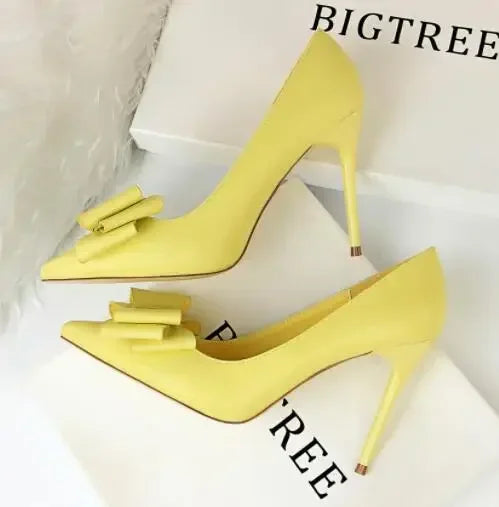 2025 Fashion Delicate Sweet Bowknot High Heel Shoes Side Hollow Pointed Women Pumps Pointed Toe 10.5CM thin Dress Shoes