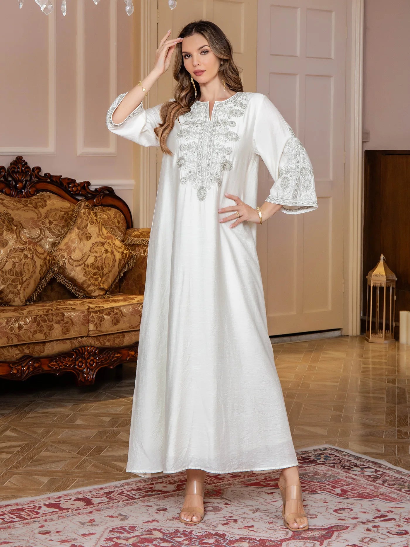 Eid Women Embroidery Dress Abaya Muslim Jalabiya Ramadan Dubai Vestidos Largos Islam Party Dresses Arab Long Robe Morocco Kaftan