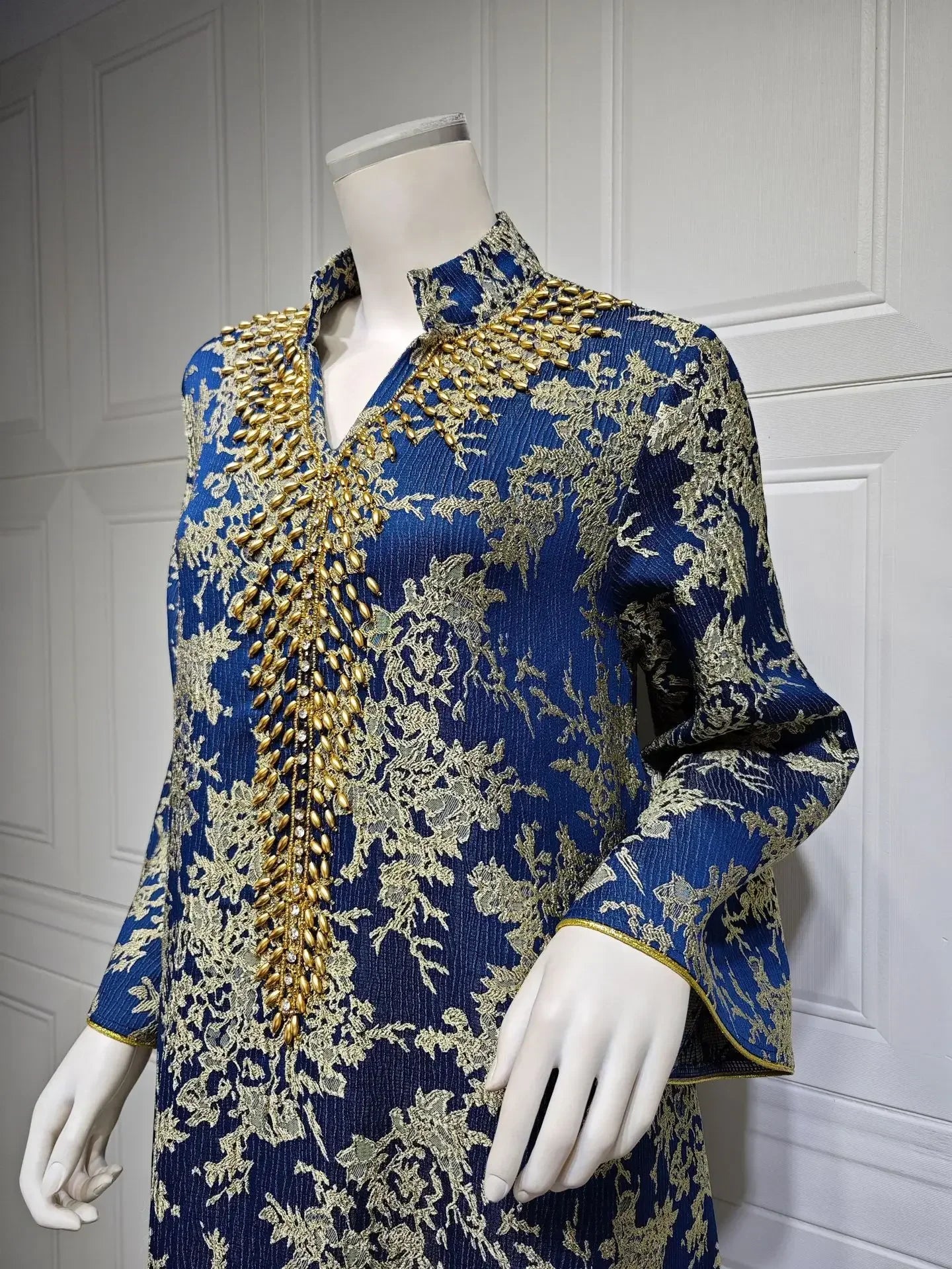 Eid Muslim Dress for Women Abaya Beading Stand Collar Jalabiya Morocco Party Dresses Abayas Kaftan Abaya Vestidos Arab Long Robe