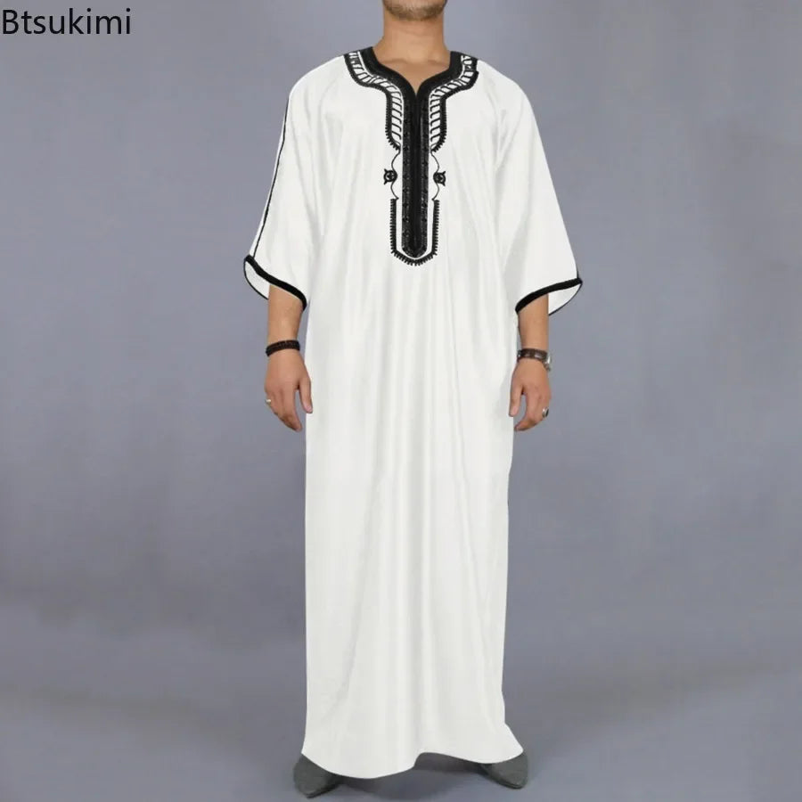2026 Men's Muslim Thobe Middle East Jubba Thobe Long Sleeves Islamic Robe Men Muslim Dress Saudi Arabic Hooded Thobe Abaya Male