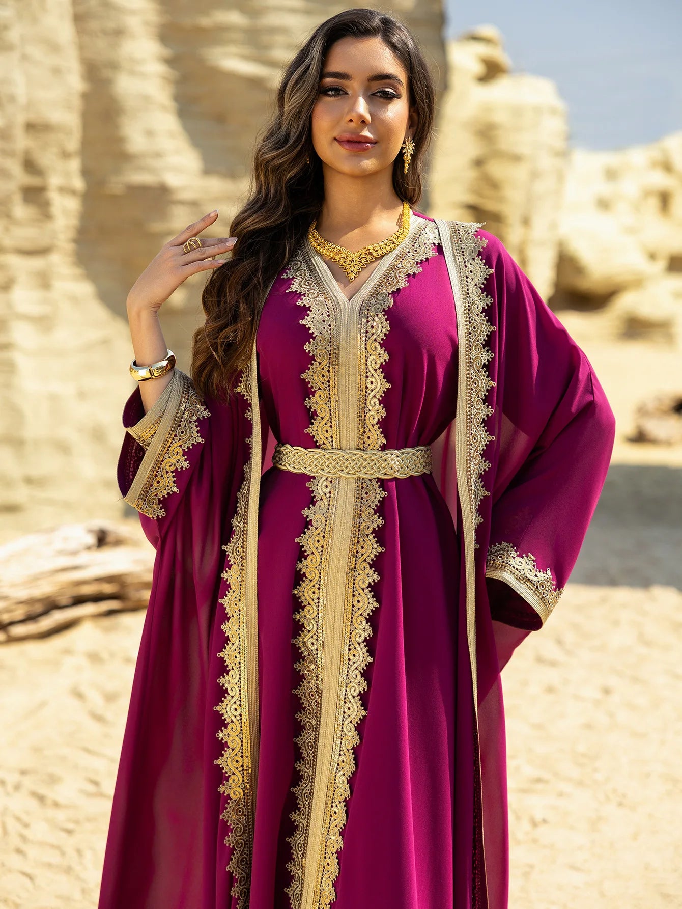 Eid Women Abaya Dress Muslim 2 Piece Set Cardigan with Inner Dress Lace-up Robe Caftan Robe Jalabiya Ramadan Morocco Kaftan 2025