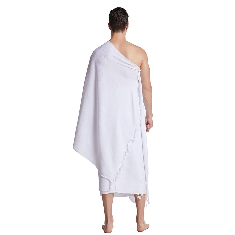 2 Pieces Ihram Pilgrimage Towel Muslim Arabic Hajj Clothing Mens Islamic Ramadan Prayer Worship Costumes Jubba Thobe Middle East