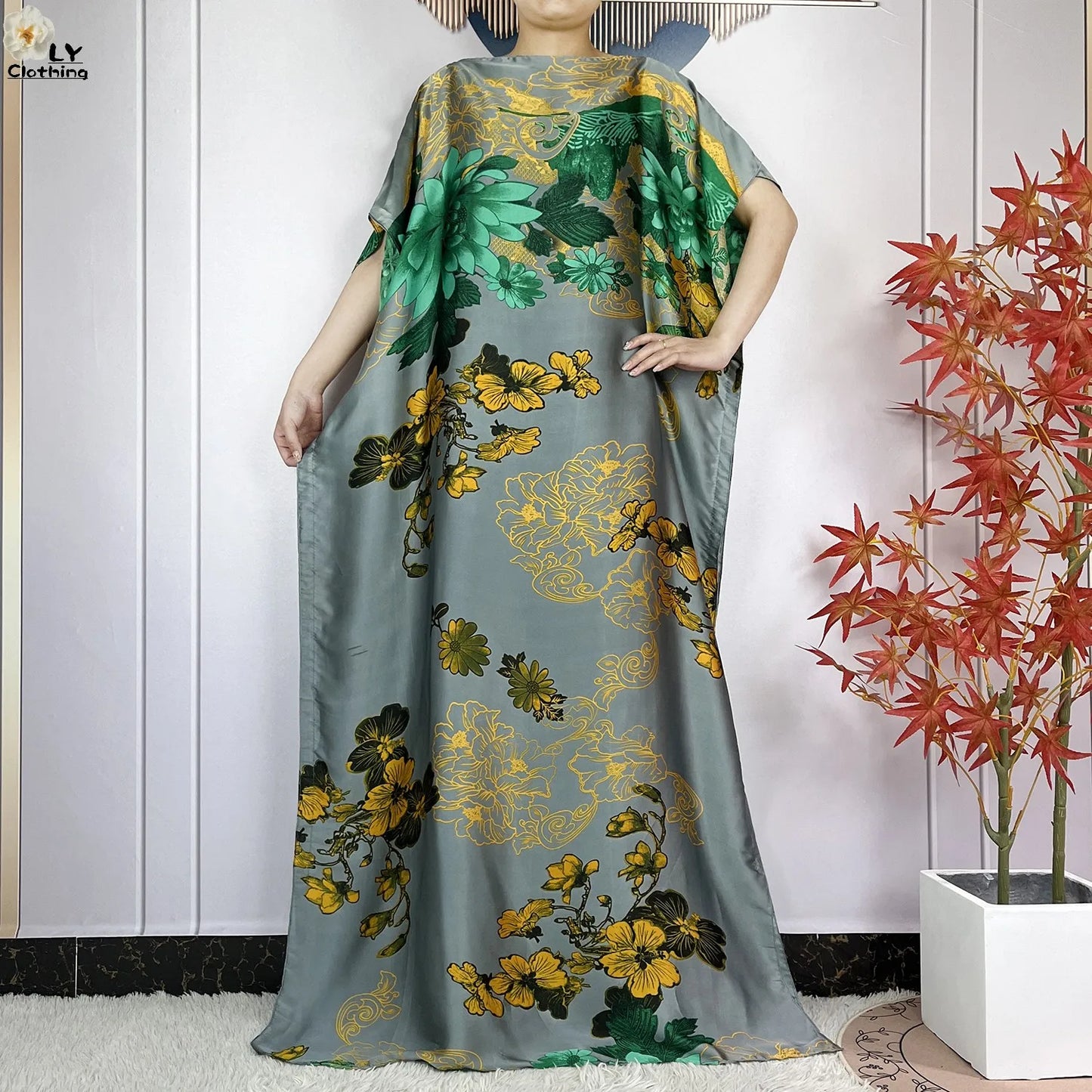 Muslim Abayas For Women 2023 New Fashion Printed Silk Soft Loose Femme Elegant Robe African Maxi Party Dresses With Belt Turban