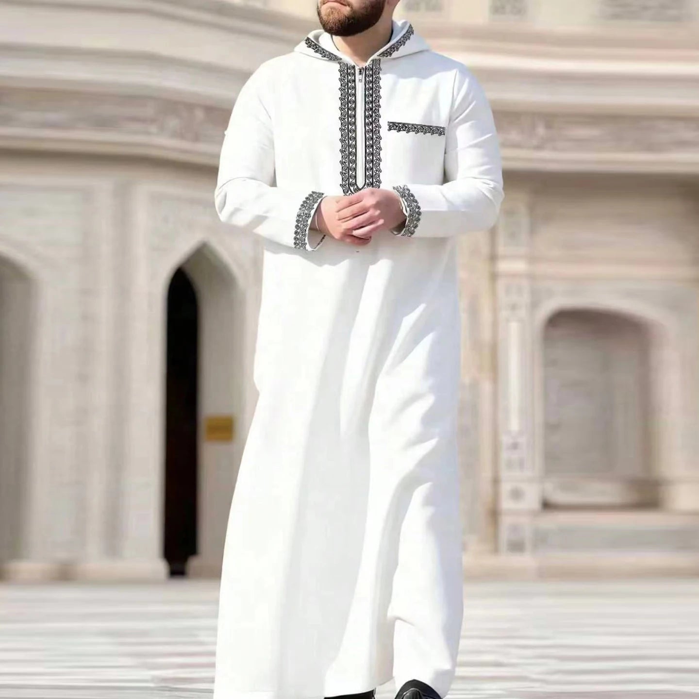 Arab Muslim Men's Robe  Ethnic Style Embroidered Moroccan Style Casual Traditional Islamic Thobe Long Dress Prayer Gown