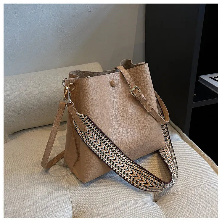 Fashion Bucket bag for women Handbag PU leather Shoulder Bag Luxury designer Wide Strap Ladies Crossbody Bag female Totes bolsa