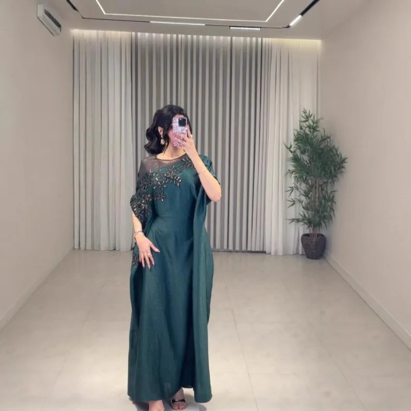 Abaya for Women Floral Lace Ethnic Moroccan Dress Muslim Dubai Attire Islamic Clothes Wedding Eid Ramadan Jalabiya