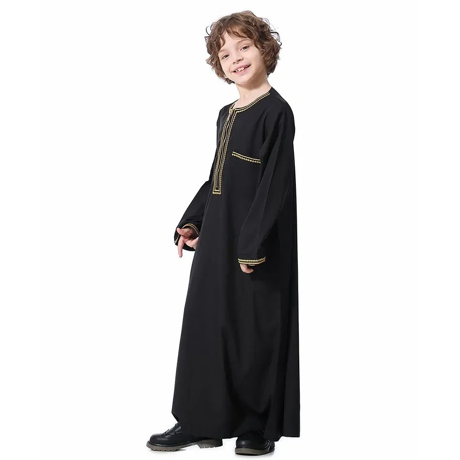 Teenage Boys' Summer Muslim Robe Kids Arab Folk Clothes Boys Solid Color Thobe 5-14 Years National Outfit for Children New
