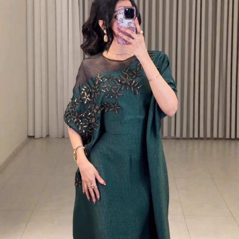 Abaya for Women Floral Lace Ethnic Moroccan Dress Muslim Dubai Attire Islamic Clothes Wedding Eid Ramadan Jalabiya
