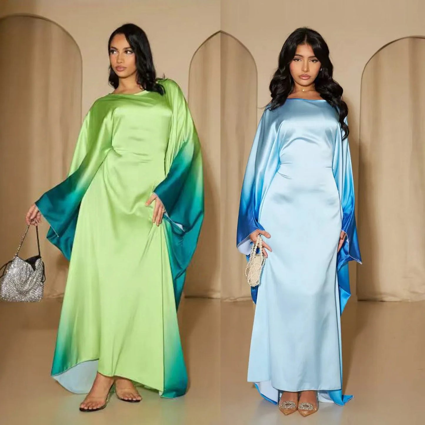 Eid Muslim Party Dress for Women Ramadan Bat Sleeve Abaya Long Dress Morocco Kaftan Vestidos Largos Dubai Robe Jalabiya 2024