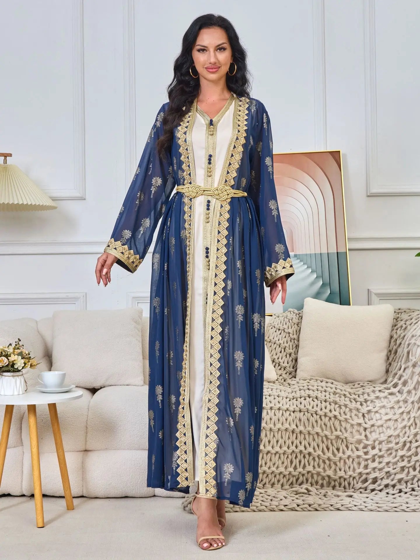 2026 New Women's Cardigan Vest Two-Piece Dress Middle Eastern Arabic Robe