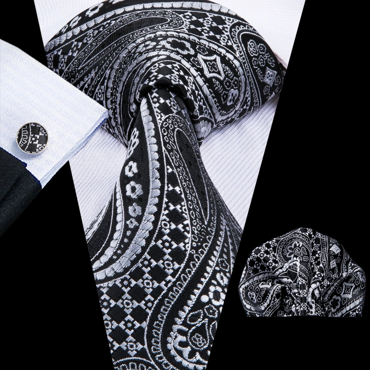 Hi-Tie 8.5cm Black Solid Striped Paisley 100% Silk Men's Business Tie Neck Tie for Men Fashion Luxury Wedding Necktie Gravatas