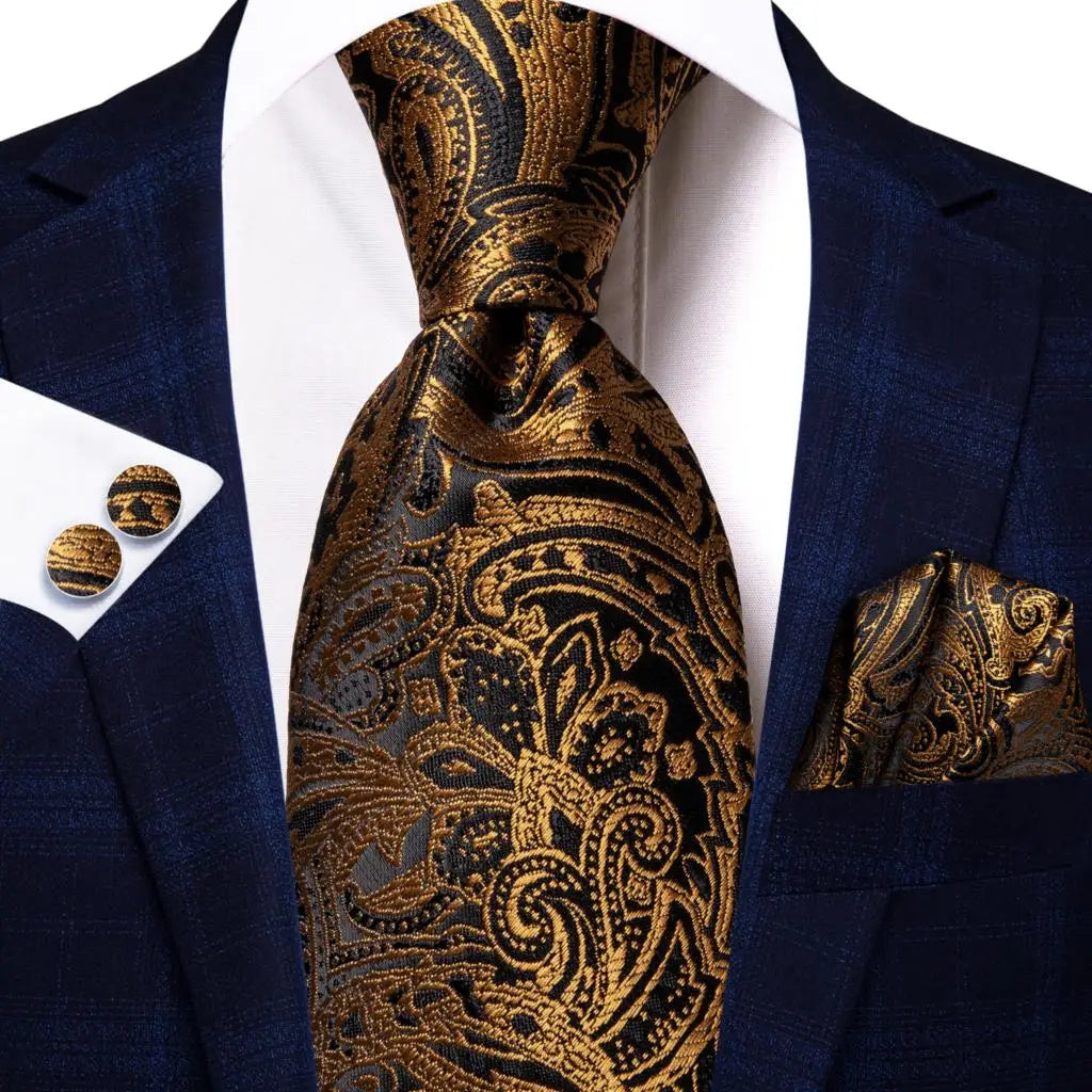 Hi-tie Design Black Solid Dot Silk Wedding Tie For Men Hanky Cufflink Gift Men Necktie Gravata Set Fashion Business Dropshipping