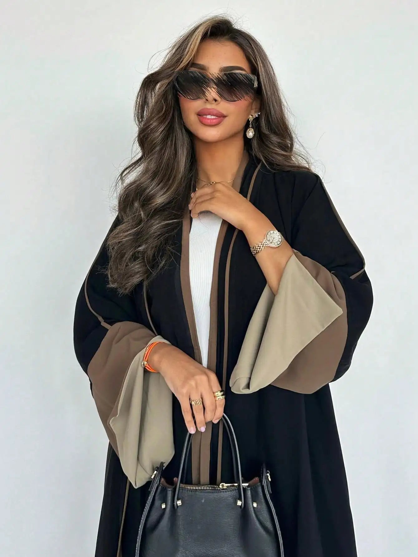 Middle Eastern Loose Abaya Muslim Full Sleeve Open Front Abayas Elegant Kaftans Women Jilbabs Arabian Islamic Maxi Dresses