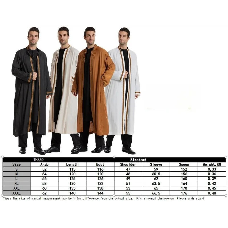 Elegant Bisht for Men Arabic Thobe Outer Robe Fashion Embroidery Islamic Jubba Kaftan Formal Ceremony Wear