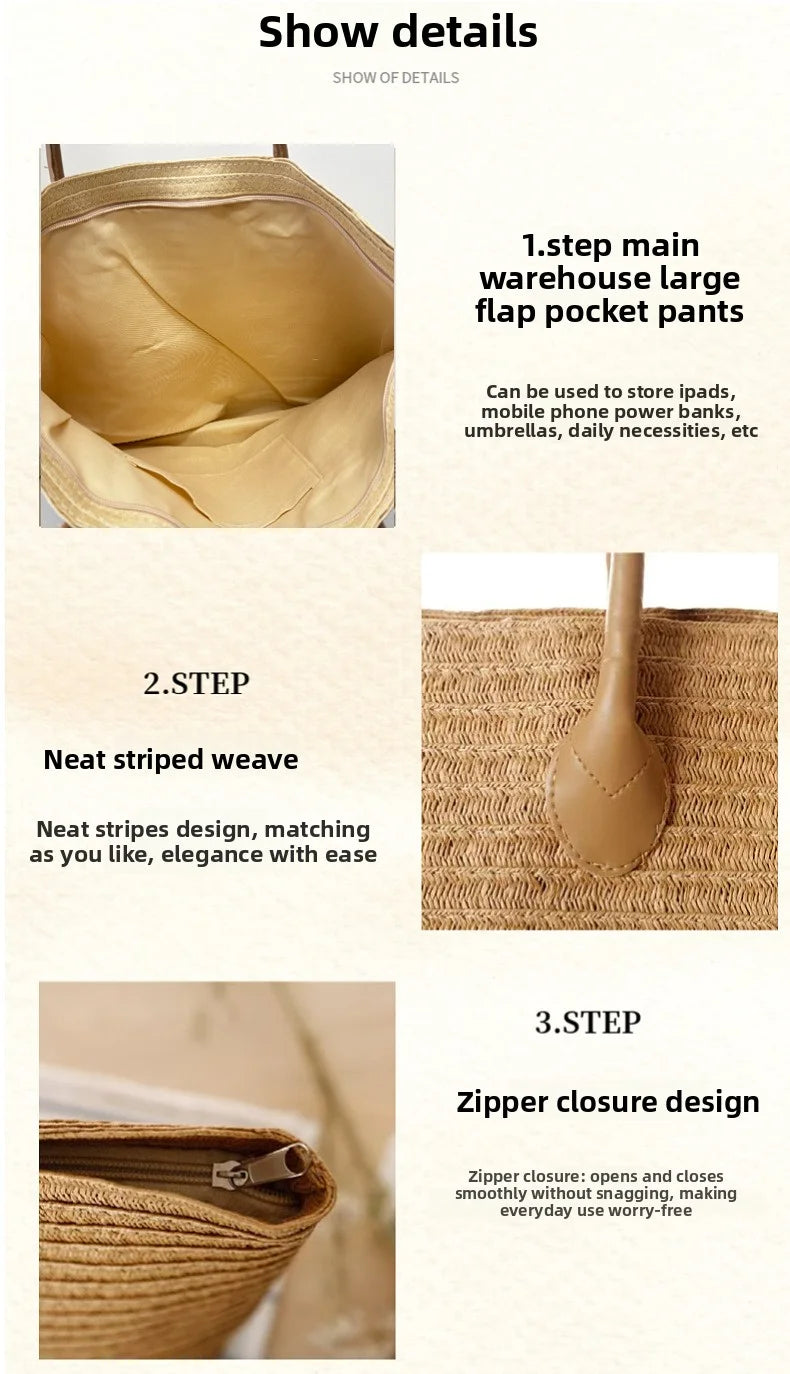 Handmade Straw Bag Summer Beach Travel For Women Ladies Wrapped Shoulder Top Handle Fashion Weaving Totes