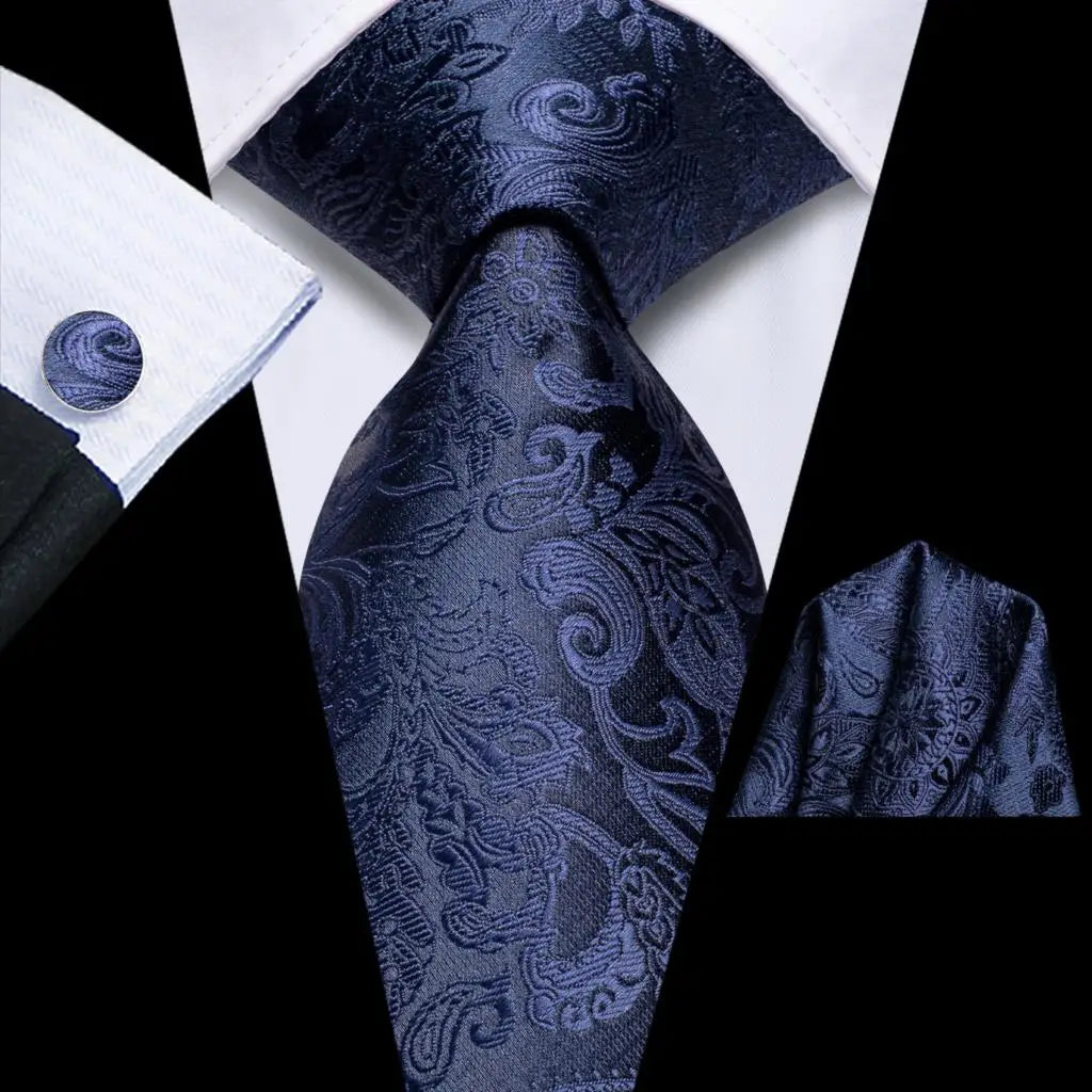 Hi-Tie Teal Green Floral Mens Fashion Necktie Handkerchief Cufflinks for Tuxedo Accessory Classic Silk Luxury Tie for Man Gift