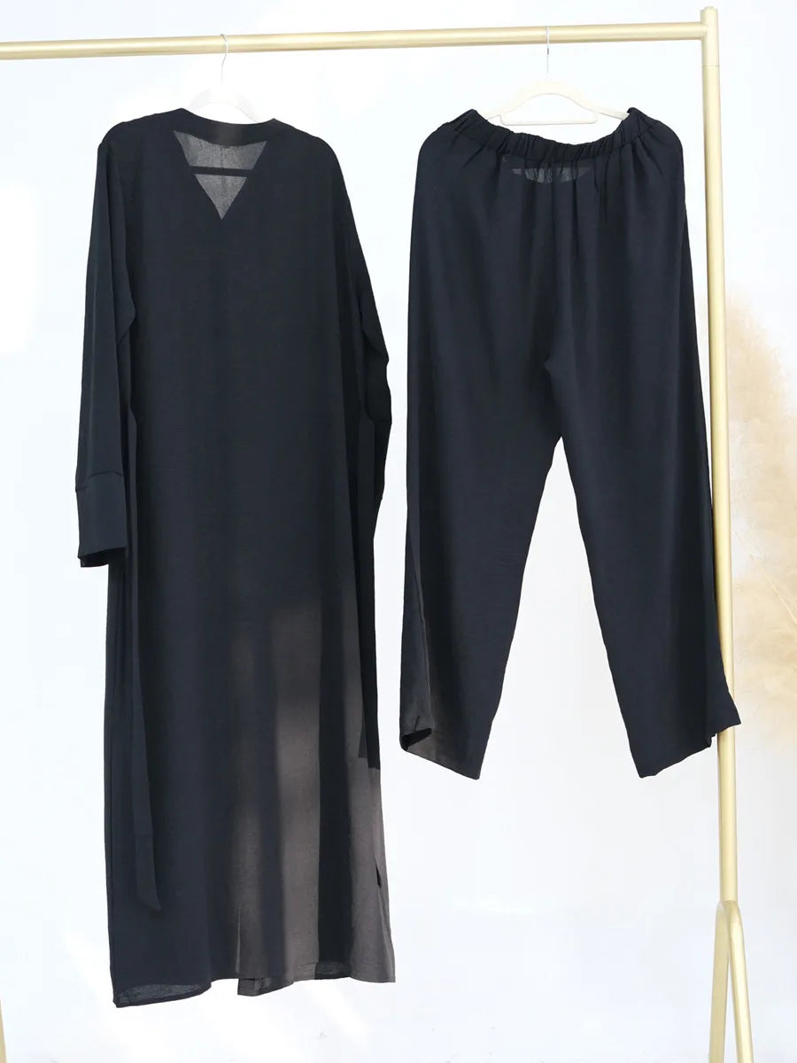 Muslim Dubai Türkiye Abayas For Women solid color Long Dresses buckle two-piece set Modest Ramadan Robe Femme Islam Clothing Set