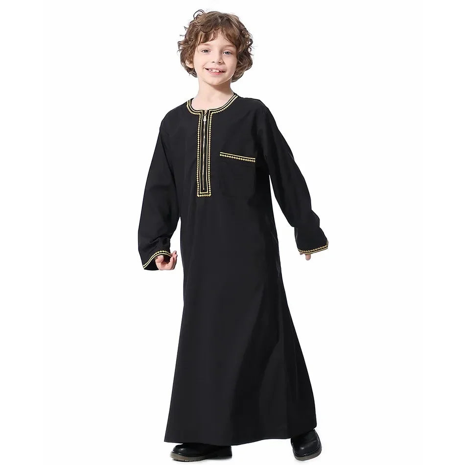 Teenage Boys' Summer Muslim Robe Kids Arab Folk Clothes Boys Solid Color Thobe 5-14 Years National Outfit for Children New