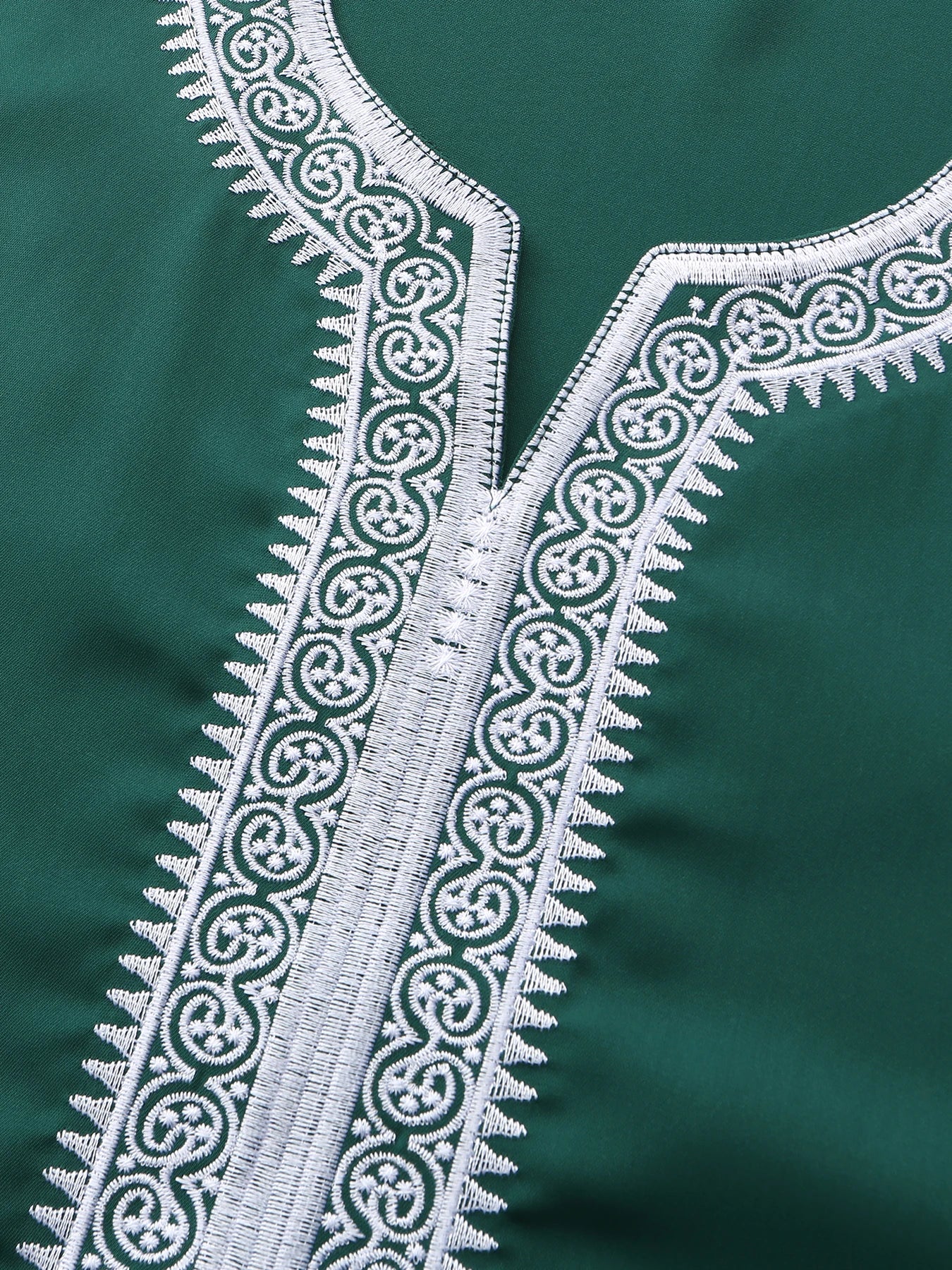 Muslim Men's Short Sleeve Jubba Thobe Solid Color Embroidered Breathable Traditional Islamic Clothing Saudi Arabian Kaftan Abaya