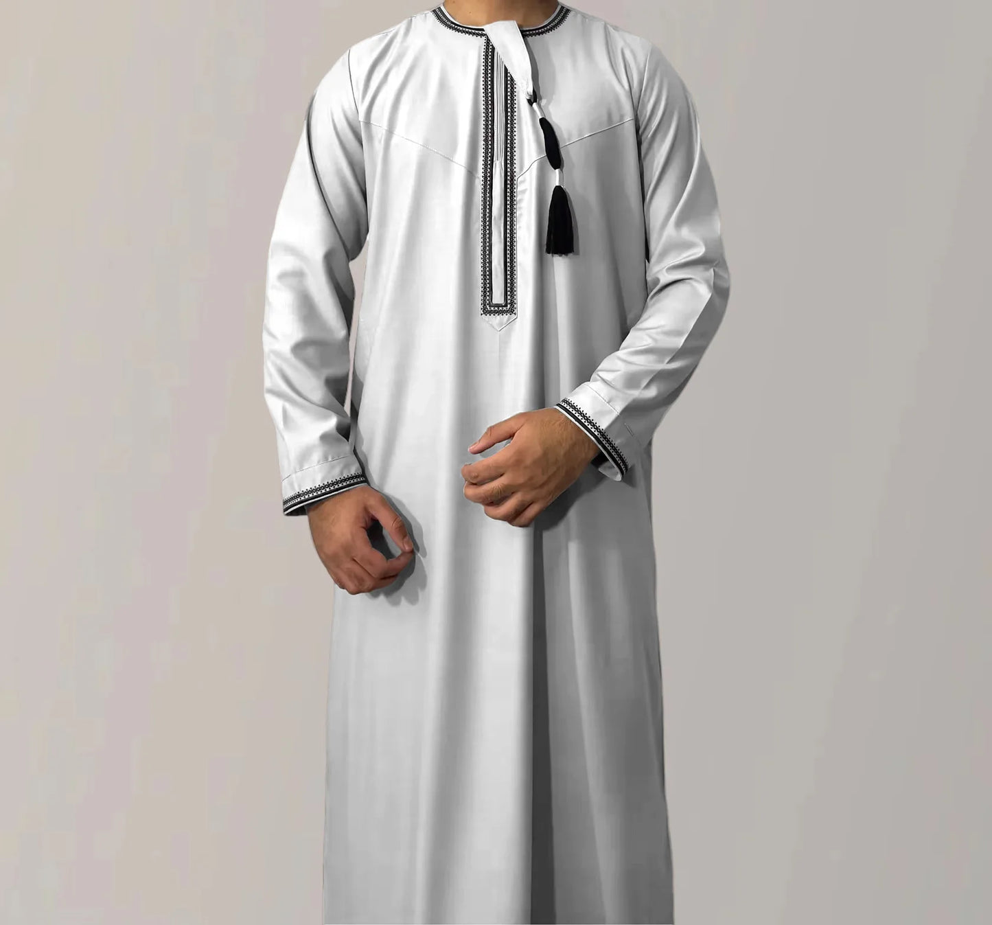 Muslim Men Long Sleeve Pullover Dress Aman Abaya Jubba Thobe for Men Saudi Arab Kaftan Islam Clothing Rayer Robe Afghan Male