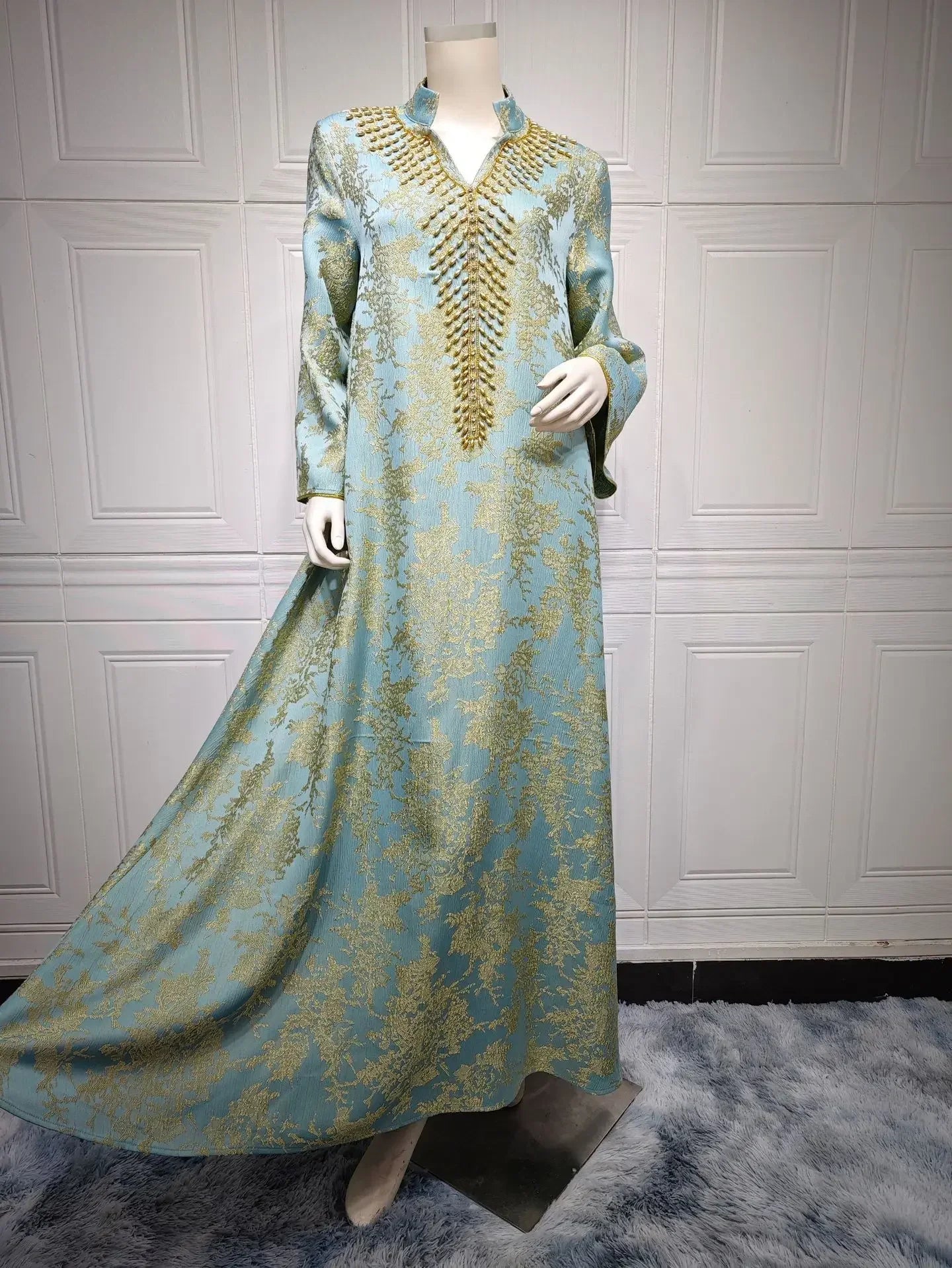 Eid Muslim Dress for Women Abaya Beading Stand Collar Jalabiya Morocco Party Dresses Abayas Kaftan Abaya Vestidos Arab Long Robe