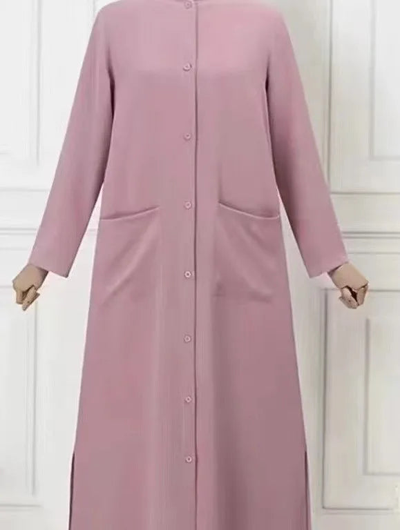 Fashion Women Muslim Solid Abaya Ramadan Turkey Dress Spring Long Sleeve Casual Shirt Dress Hijab Arab Robe Islam Clothing Femme